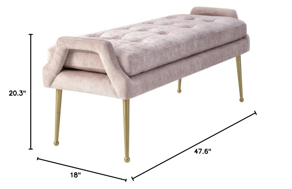 TOV Furniture Eileen Collection Modern Velvet Upholstered Bench with Solid Wood Legs in Blush Pink - Perfect for Bedroom, Living Room & Entryway Seating