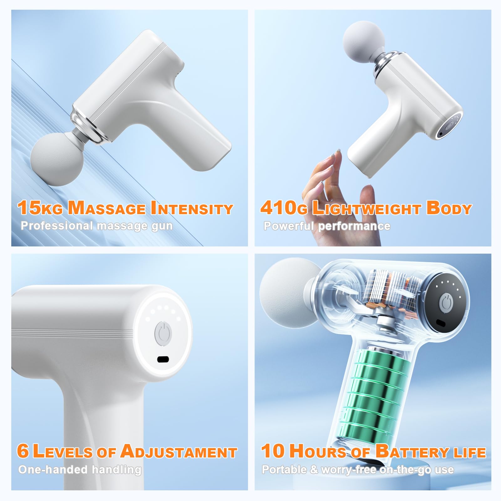 Deep Tissue Massage Gun - Portable Percussion Muscle Massager with 6 Speed Levels & 4 Interchangeable Heads - Mini Massage Device for Back, Neck, Shoulder Pain Relief - Perfect for Post-Workout Recovery & Home Therapy (White)