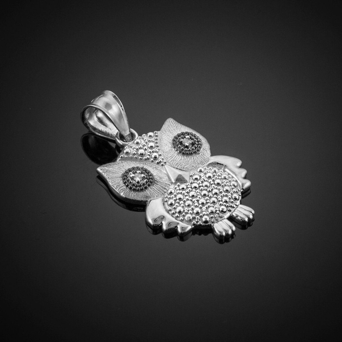10K White Gold Diamond Owl Pendant Necklace for Elegant Gifts