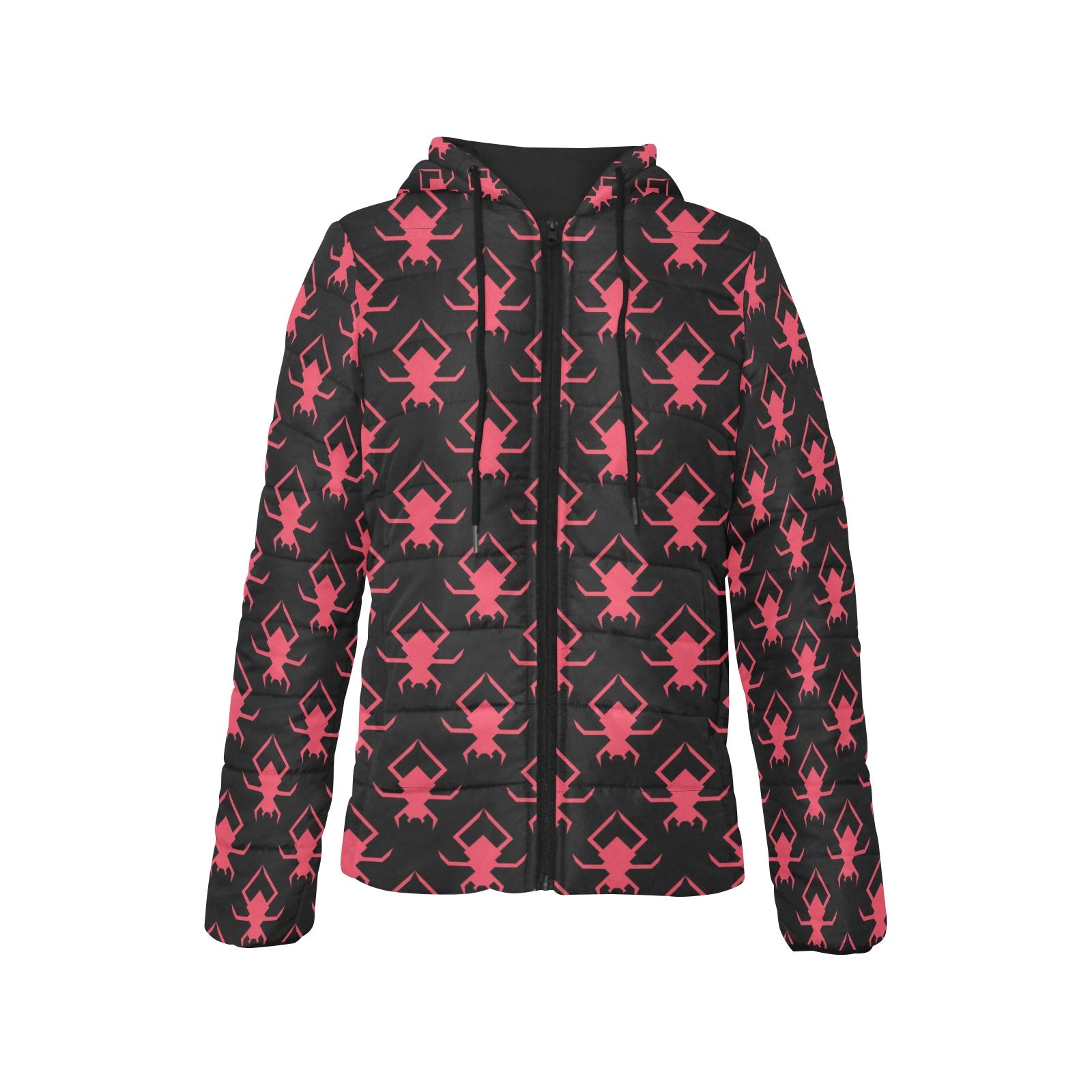 Pink Spiders Padded Hooded Jacket - Women's Winter Warm Fleece-Lined Coat for Outdoor Activities, Hiking & Casual Wear