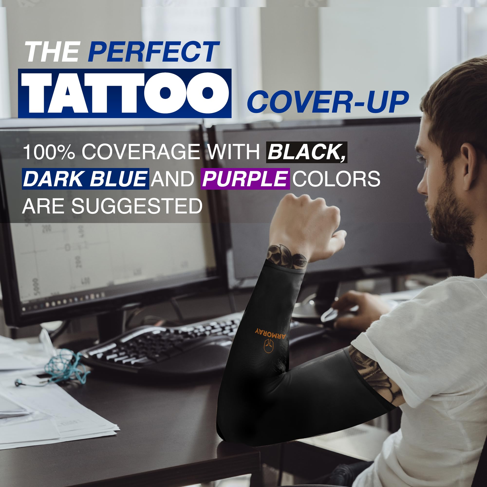 ARMORAY Arm Sleeves for Men & Women - UV Protection Tattoo Cover Up Sleeves - Cooling Compression Sports Arm Sleeves for Basketball, Golf, Football - Perfect for Outdoor Activities, Workout & Sun Protection