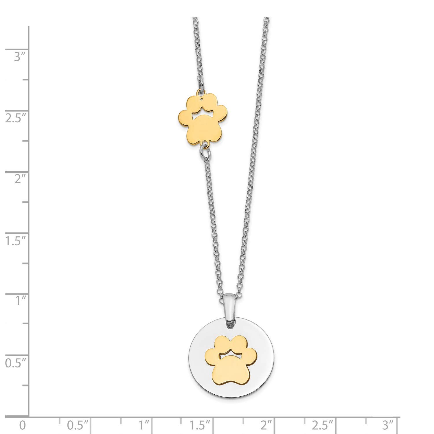14K Gold Plated Paw Print Round Disc Pendant Necklace - 925 Sterling Silver Chain 15.5 Inches - Perfect Pet Memorial Gift for Dog & Cat Lovers