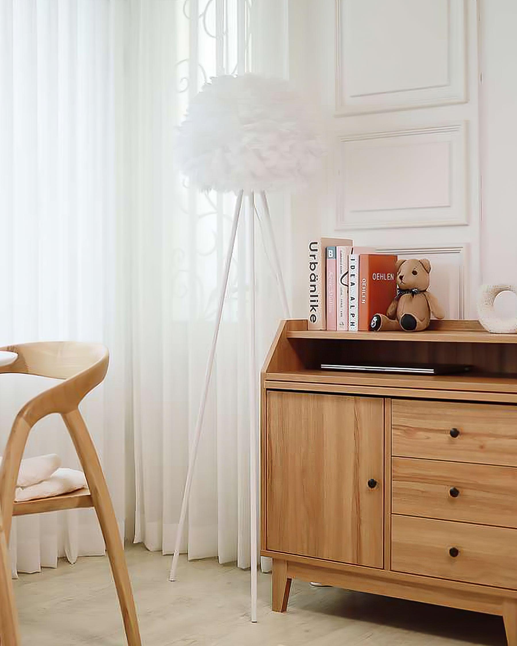 Eos Feather Floor Lamp - Modern LED Standing Light for Living Room, Bedroom, Office - Adjustable Brightness & Warm White Light - Perfect for Reading, Relaxing & Home Decor