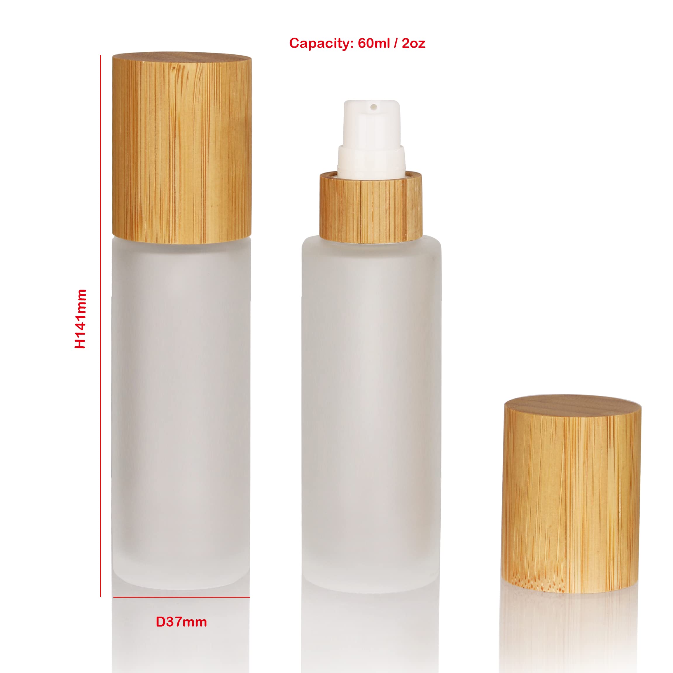 COSIDEA 6-Pack 2oz (60ml) Clear Glass Spray Bottles with Bamboo Lids & Fine Mist Dispenser - Refillable Perfume, Toiletries, Toner Containers for Travel, DIY Beauty, Home & Salon Use
