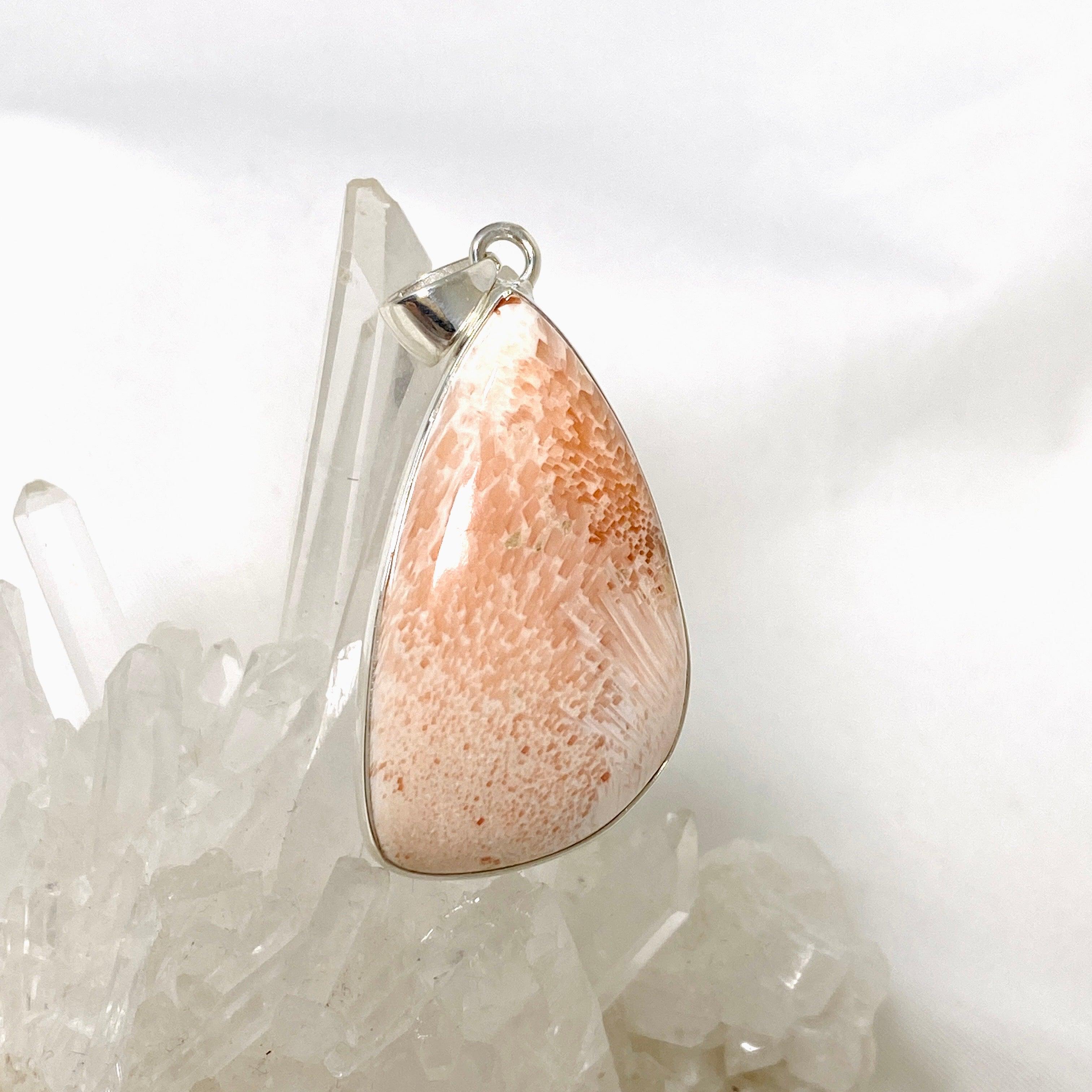 Natural Peach Scolecite Freeform Pendant Necklace - Healing Crystal Jewelry for Meditation, Energy Balancing & Spiritual Growth - KPGJ4526
