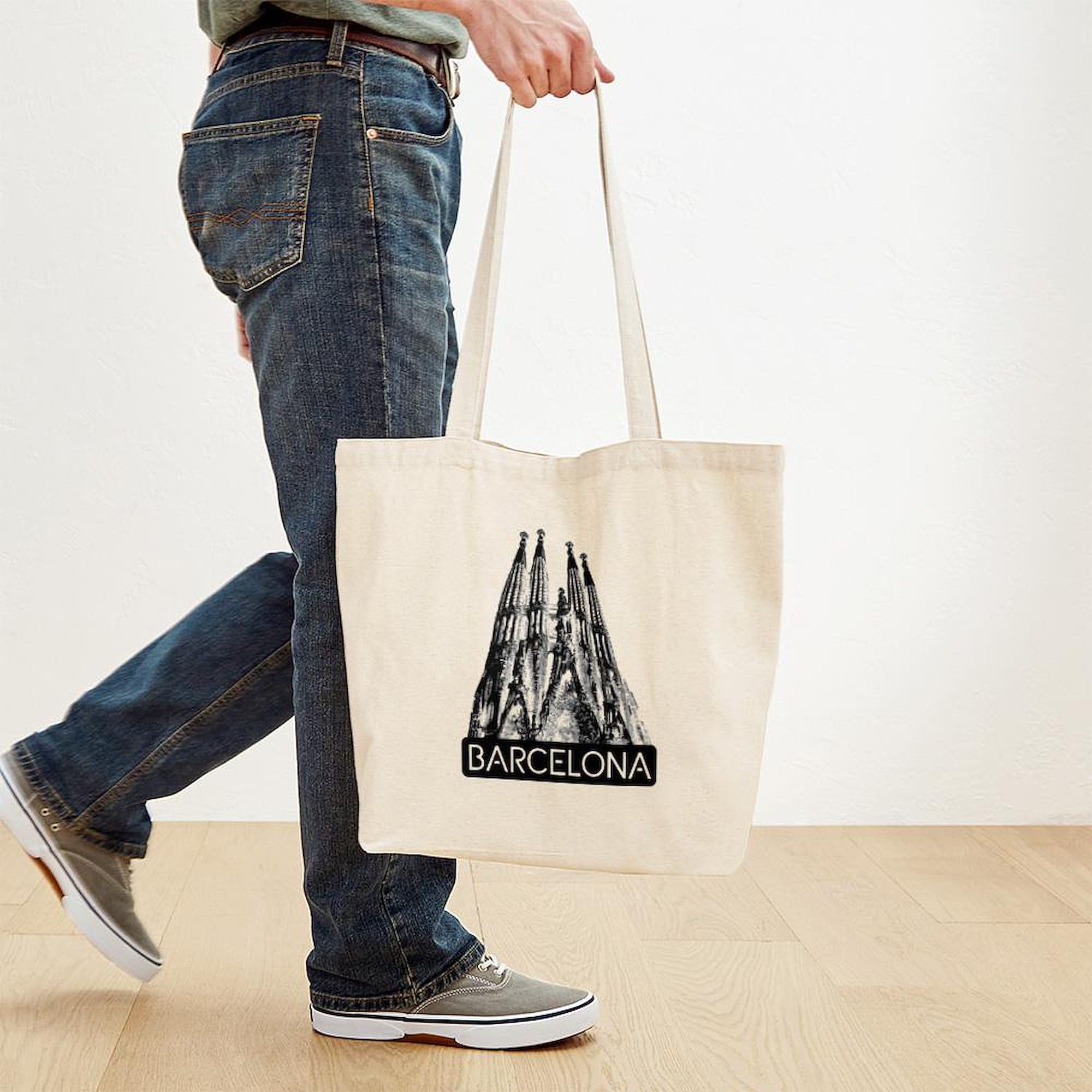 Barcelona Sagrada Familia Canvas Tote Bag - Reusable Natural Shopping Bag for Groceries, Beach & Travel | Eco-Friendly Gift Idea