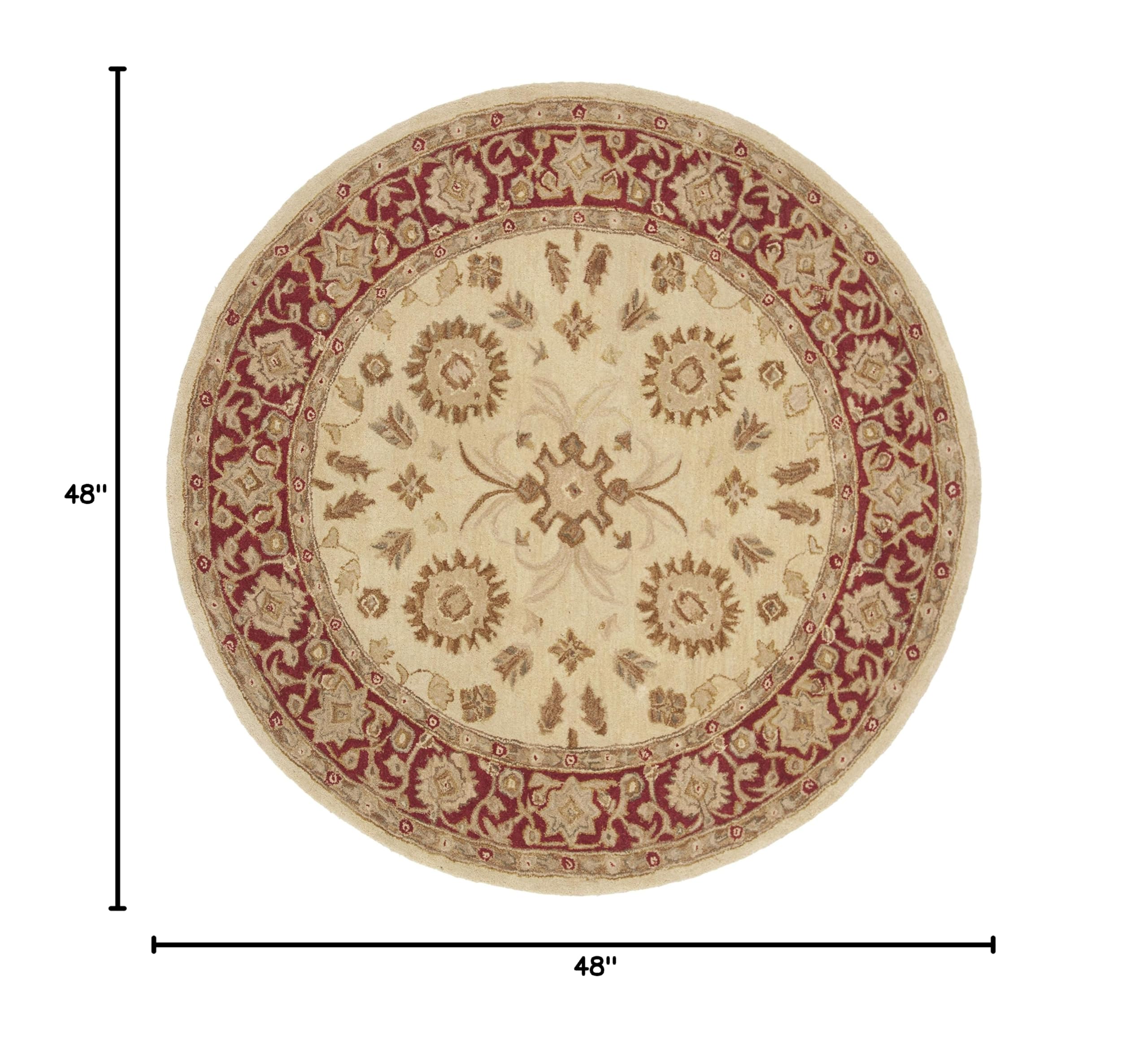 SAFAVIEH Anatolia Collection 4' Round Ivory/Red AN551A Handmade Traditional Oriental Premium Wool Area Rug for Living Room, Bedroom & Home Decor - Soft & Durable Floor Covering