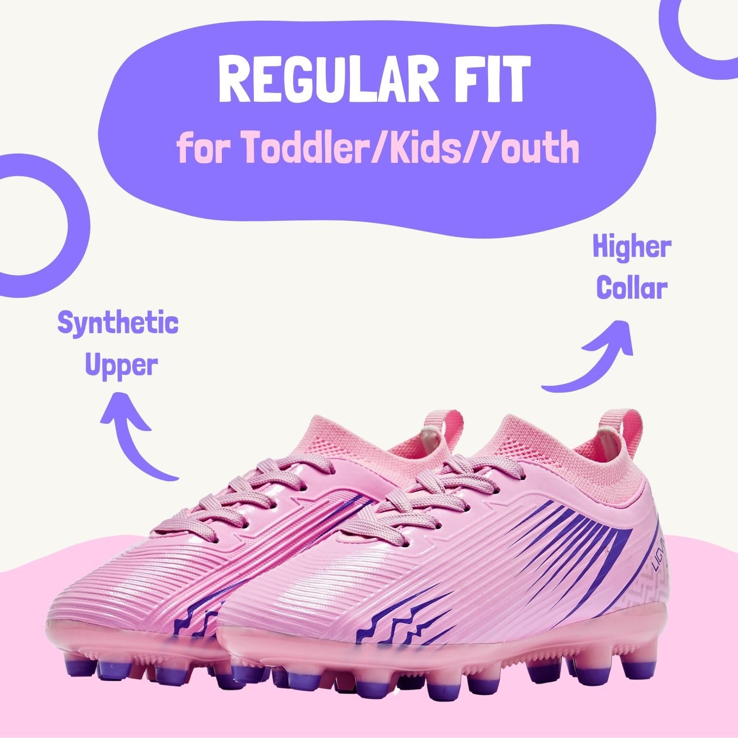 **Kids Soccer Cleats for Boys & Girls - Dynamic Collar Football Shoes for Firm Ground - Toddler, Little Kid & Big Kid Sizes - Perfect for Outdoor Matches & Training**