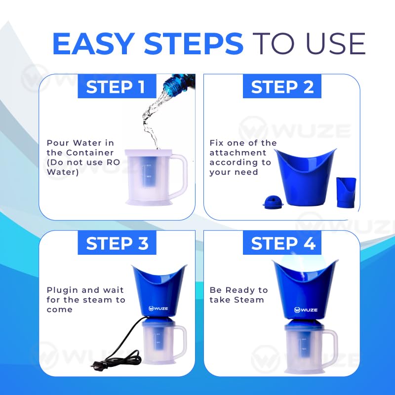Wuze 3-in-1 Steamer for Cold, Cough & Nasal Congestion Relief - Facial Steamer, Vaporizer & Steam Inhaler for Adults & Kids (Blue) - Perfect for Home, Travel & Office Use