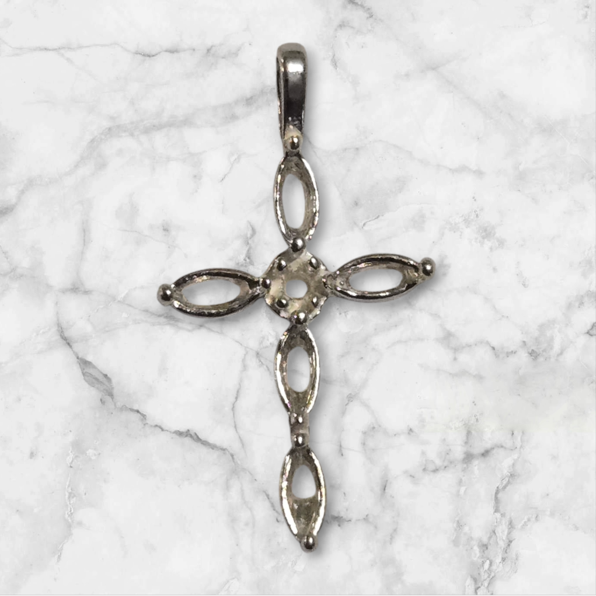 Solid Sterling Silver or 14kt Gold Multi-Stone Marquise Cross Pendant with Accent - Handcrafted in USA | Perfect for Religious Gifts, Baptism Jewelry & Everyday Faith-Based Accessories