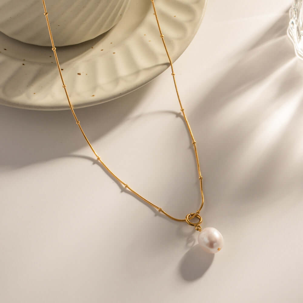 18K Gold Plated Satellite Pearl Pendant Necklace for Women - Elegant Dainty Jewelry Gift for Birthday, Anniversary & Valentine's Day | JDN489