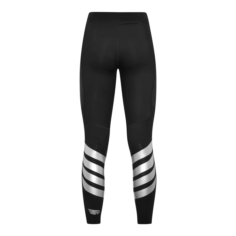 Pressio Women's Power Tight Mid Rise Workout Leggings - Black/Silver - High Waisted Yoga Pants for Running, Gym & Lounge Wear