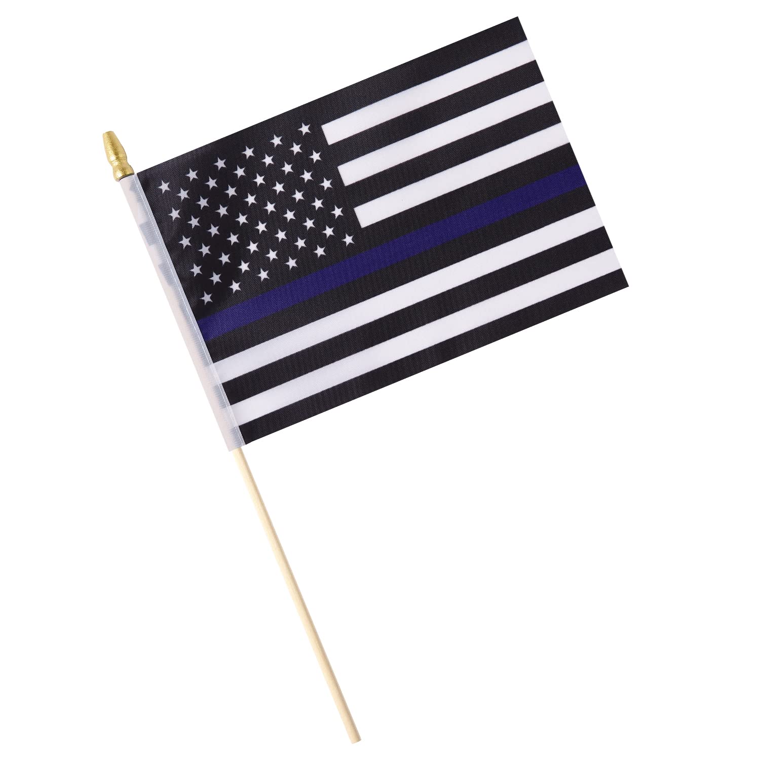 25 Pack Thin Blue Line USA American Police Flag Small Mini Wooden Stick Flags - Patriotic Handheld Flags for Police Support, Holidays, Parties & Events - Perfect for Backyards, Parades & Police Appreciation Decorations