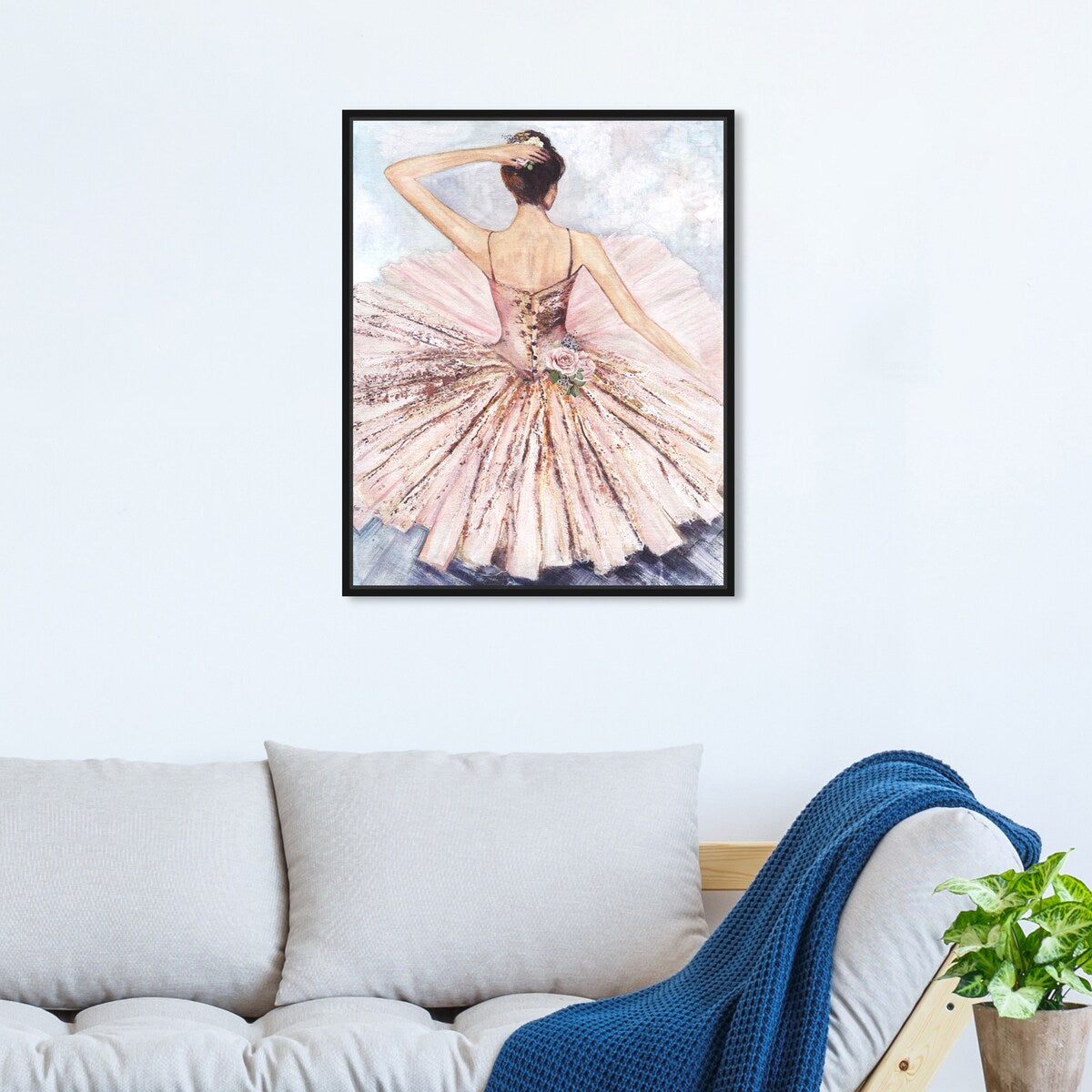 Ballet Dancer Tutu Glam Pink Framed Canvas Wall Art Print - Elegant Roses Inspired by Ballet - Perfect for Living Room, Bedroom & Dance Studio Decor