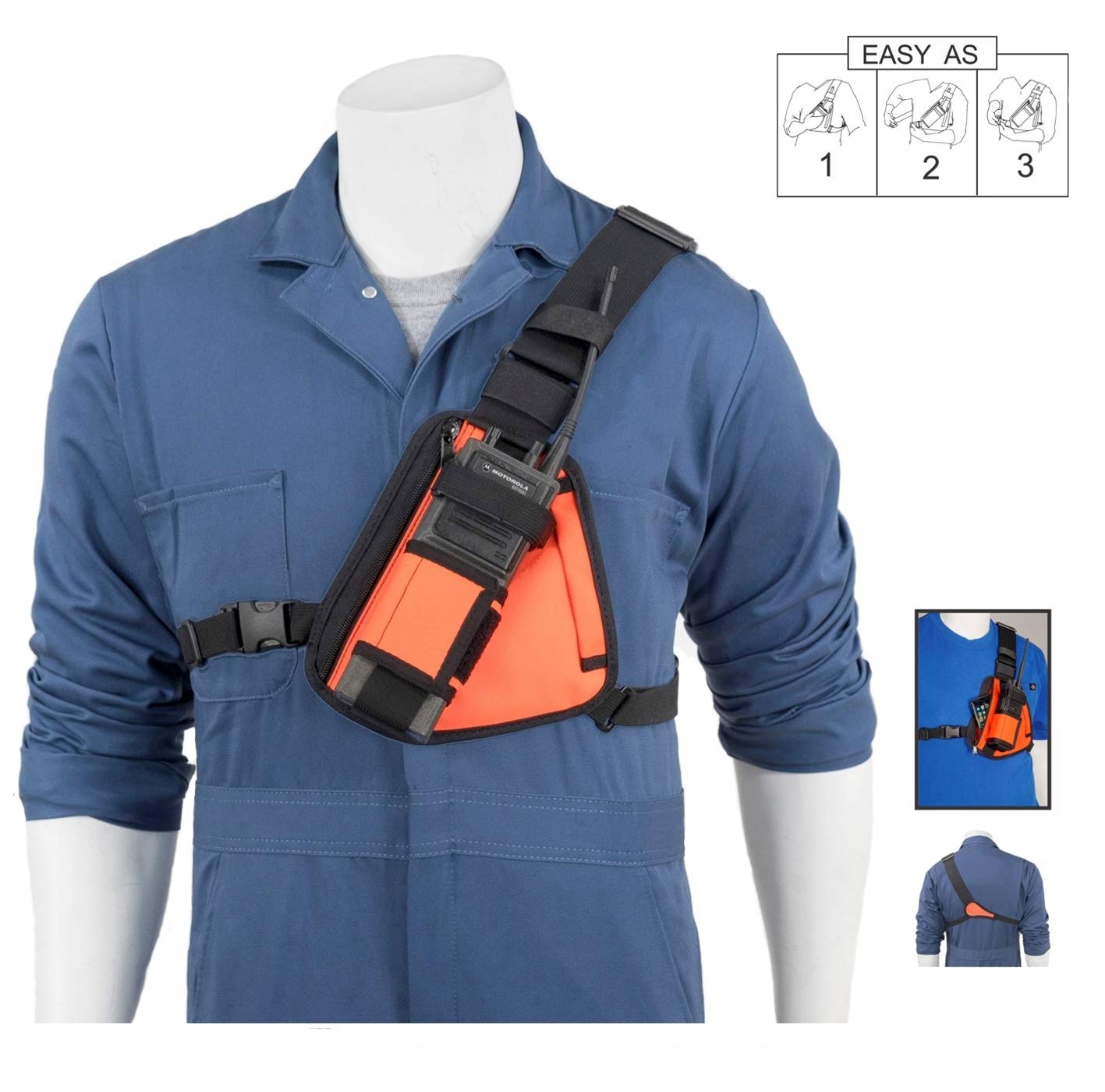 HOLSTERGUY RCH-101OR Adjustable Orange Radio Chest Harness & Shoulder Holster - Compatible with Motorola Radios & Walkie Talkies - Made in USA - Perfect for Construction, Security & Outdoor Adventures