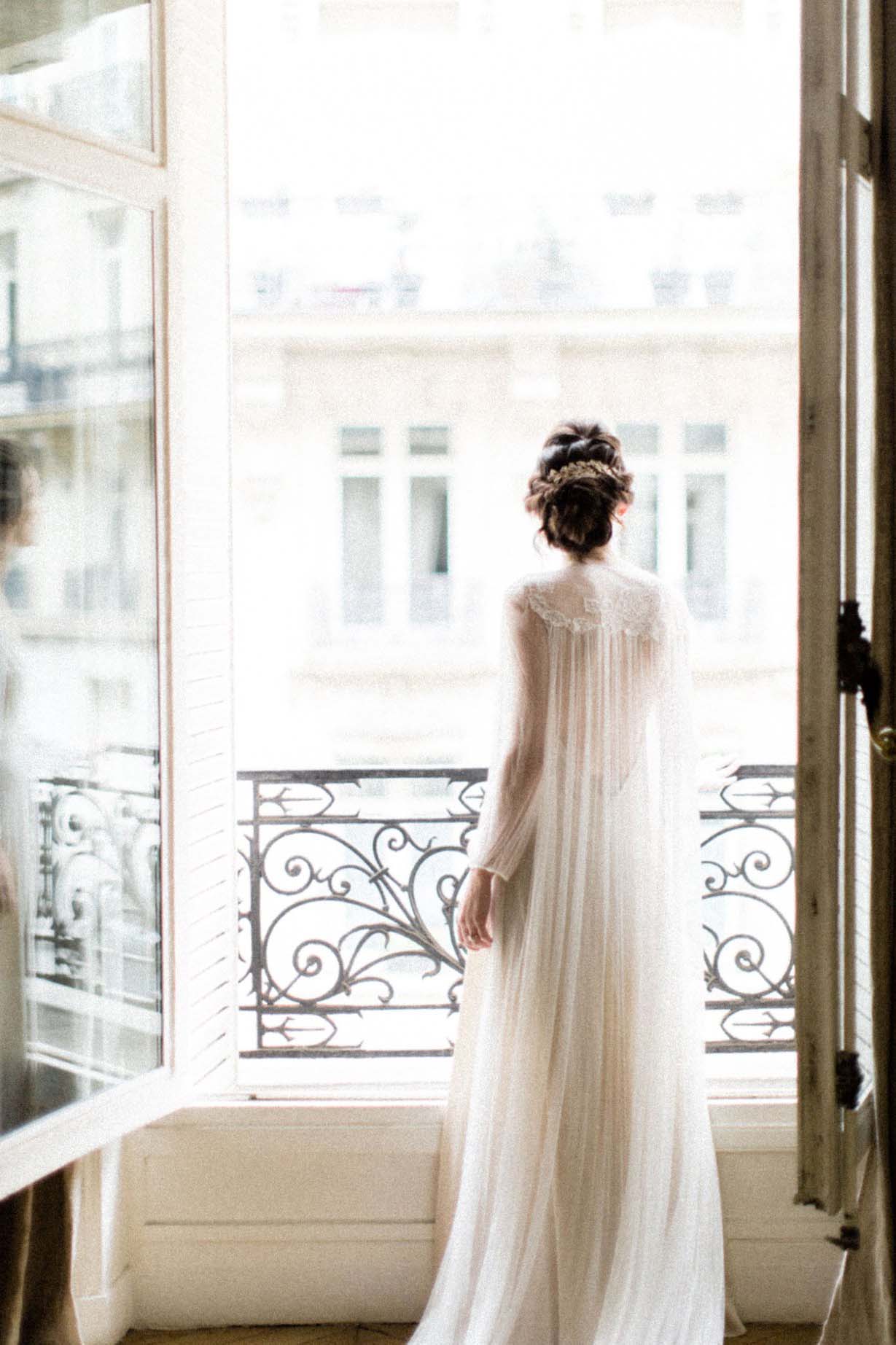 Ivory Magnolia Silk Tulle French Lace Robe Gown - Elegant Bridal Lingerie & Wedding Nightwear for Brides, Honeymoon, Boudoir Photography