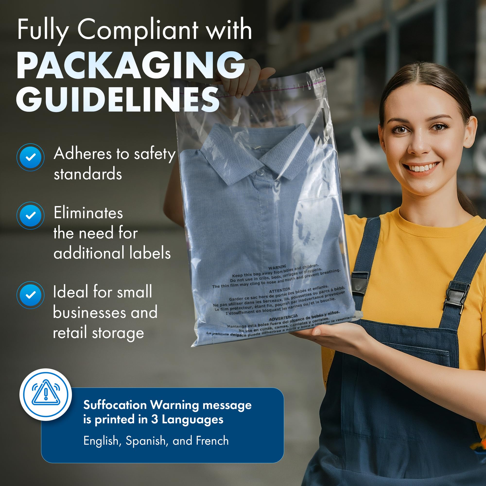 Clear Plastic Flat Poly Bags 19x24 Inches 1.5 Mil with Self Seal Adhesive - 500 Pack for FBA Packaging, Jewelry Storage, Clothing Protection & Document Preservation | Permanent Seal with Suffocation Warning | Ideal for Ecommerce Shipping, Retail Display & Home Organization