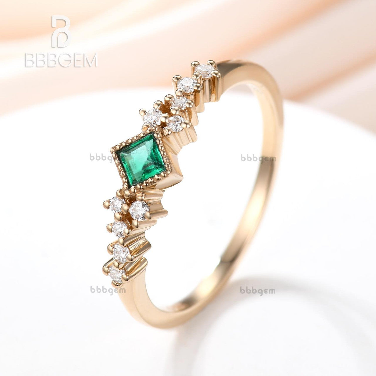 3.5mm Natural Emerald Square Cut Ring for Women - 14K White Gold Minimalist Everyday Jewelry - Perfect for Daily Wear, Office & Special Occasions
