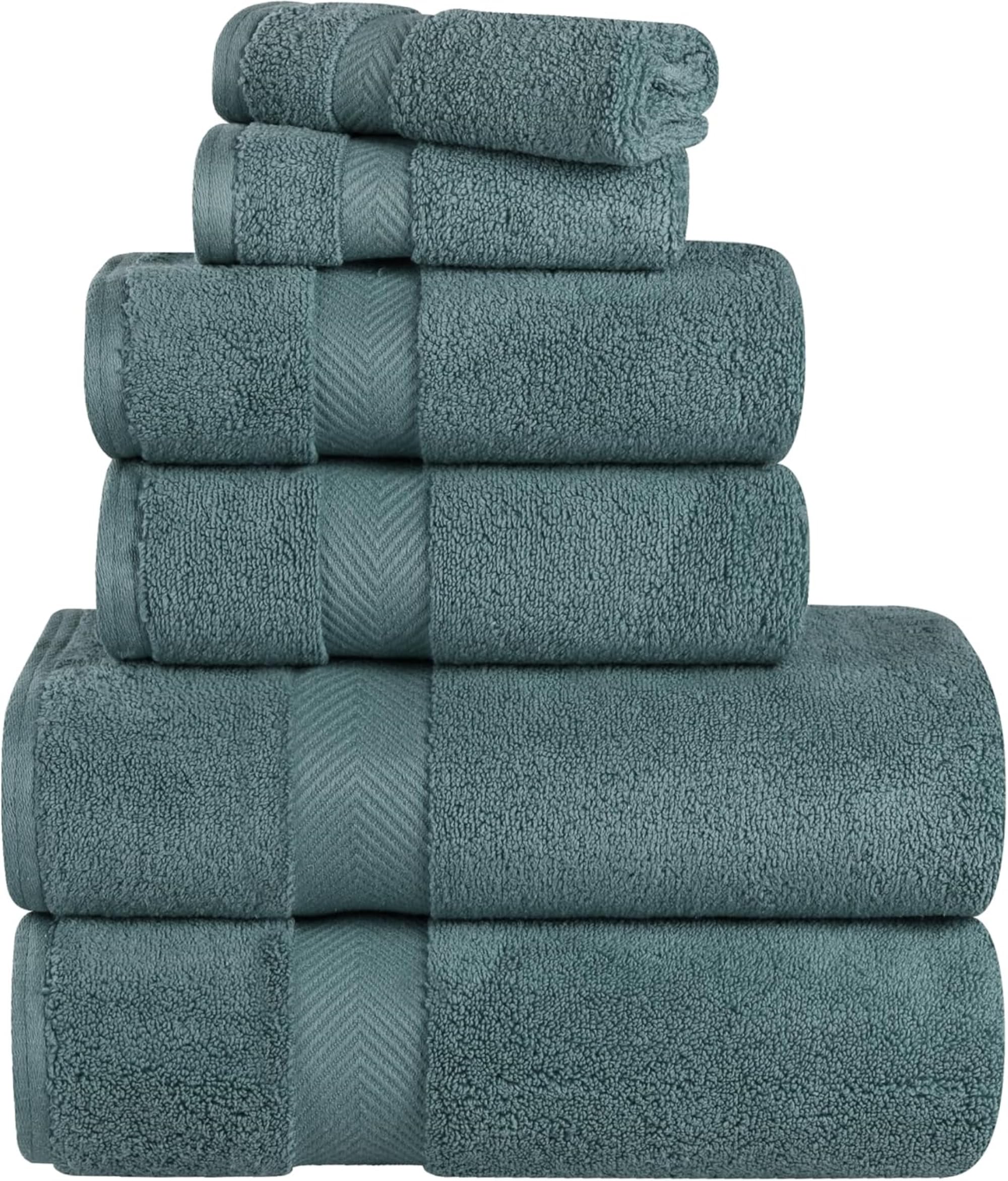 Premium 100% Cotton Bath Towel Set - 6 Piece Ultra Soft & Absorbent Luxury Towels (2 Washcloths, 2 Hand Towels, 2 Bath Towels) for Spa, Bathroom & Hotel Use - Jade Color