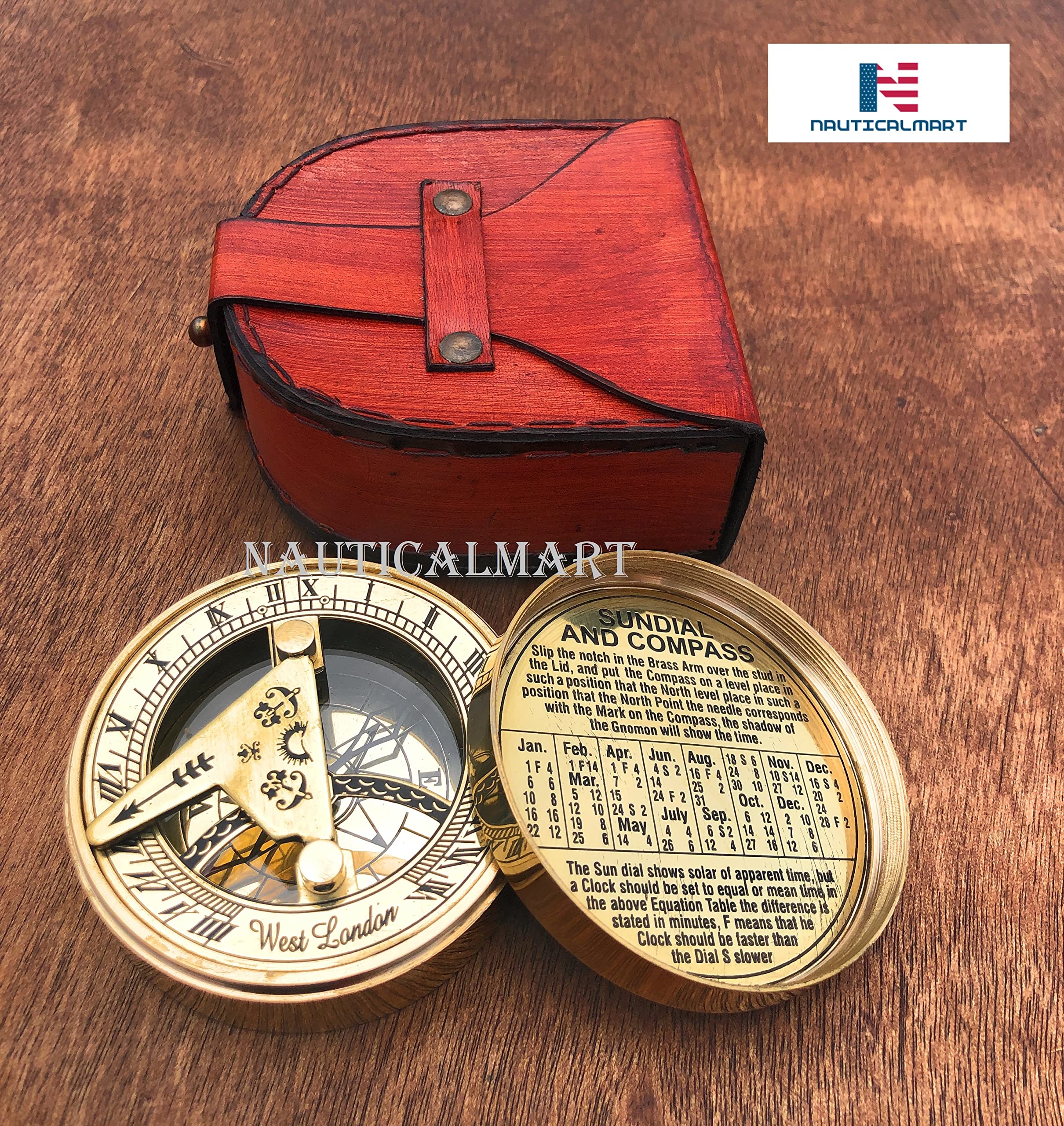 Engraved Brass Sundial Compass - Romantic Anniversary Gift for Couples - Outdoor & Home Decor