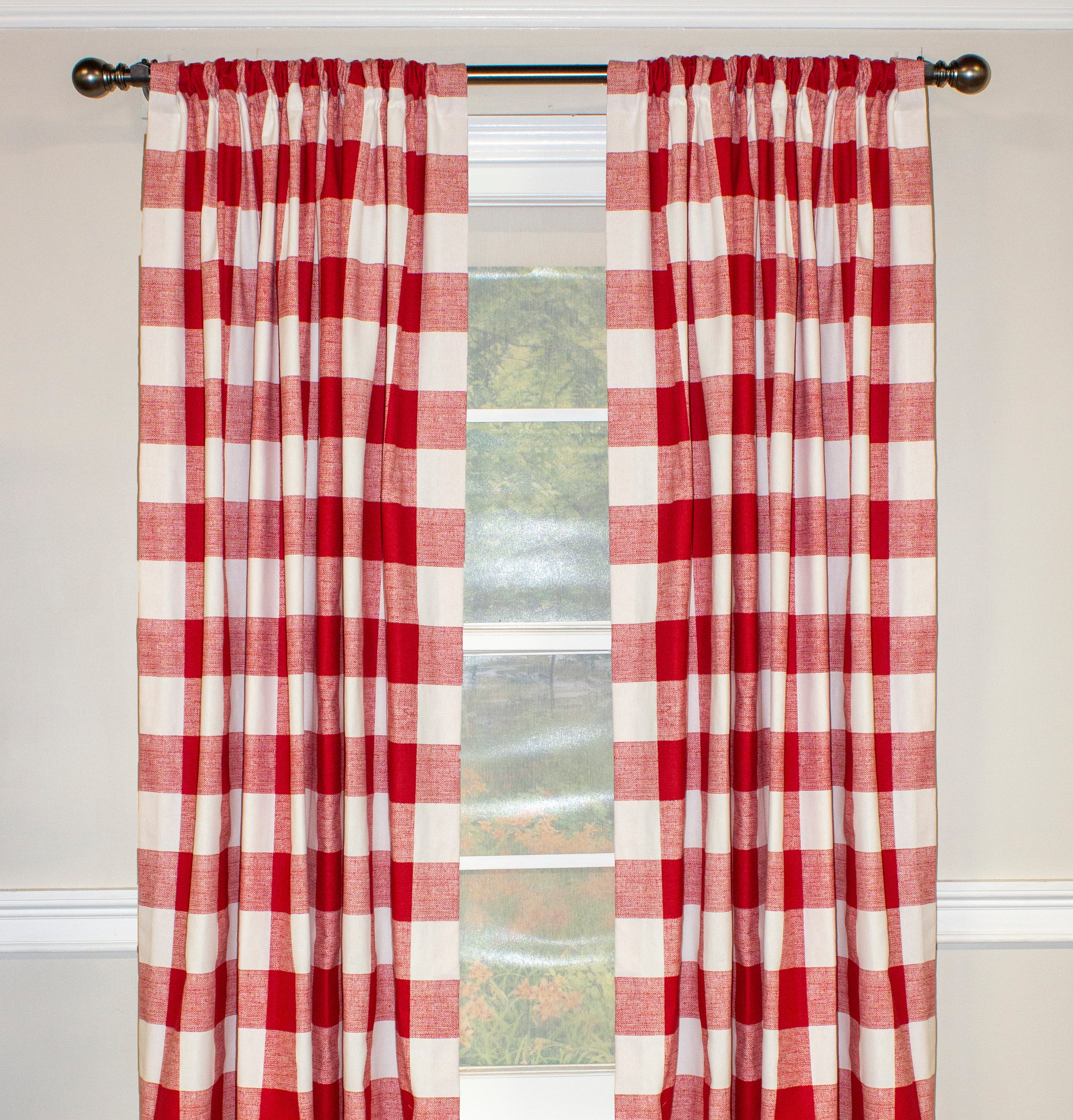 Buffalo Check Large Window Curtain Panels - Black & Red Plaid Thermal Insulated Drapes for Living Room, Bedroom & Kitchen - Noise Reducing & Energy Saving Home Decor