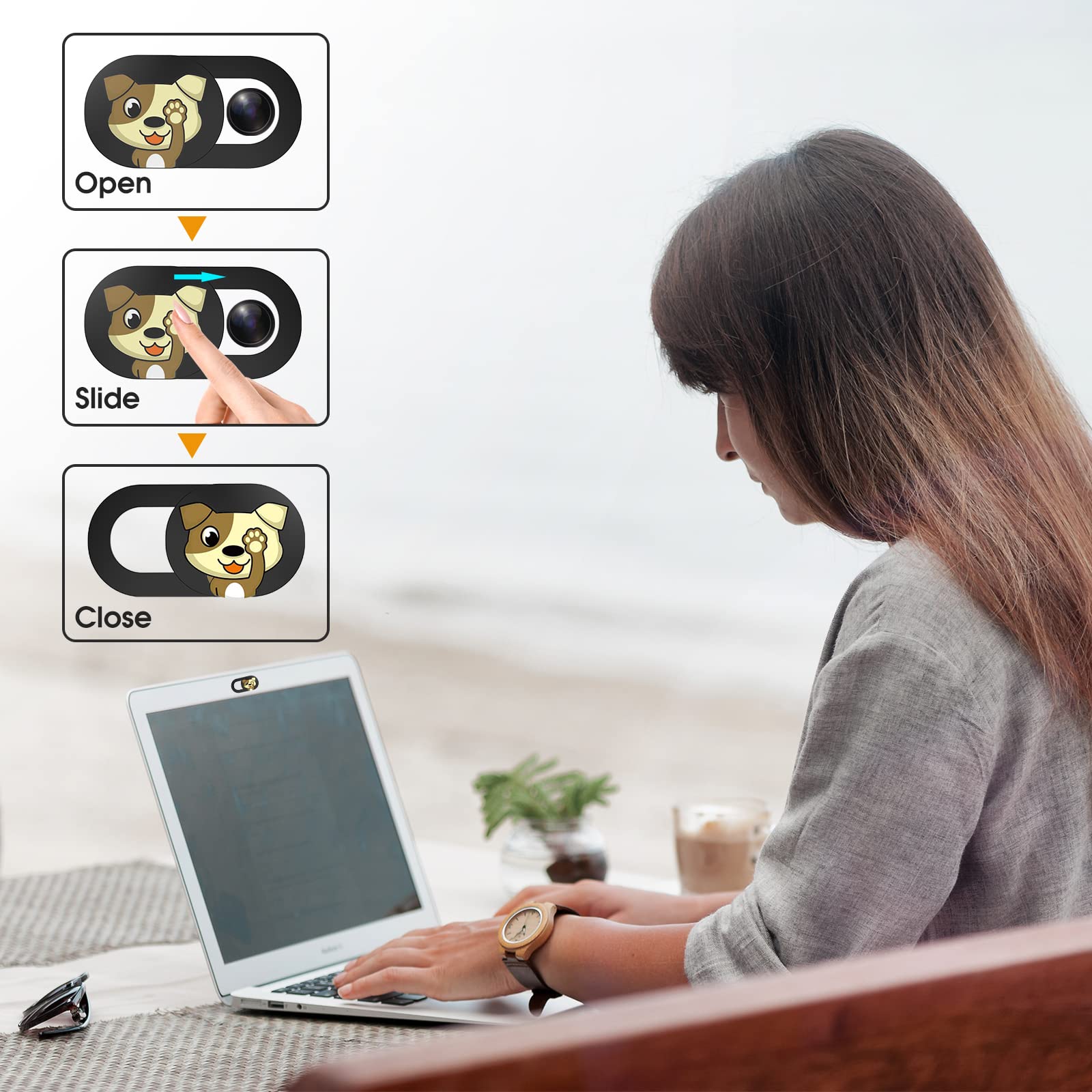 6-Pack Cute Dog Pattern Webcam Cover Slider for MacBook Pro, iMac, iPad Pro, iPhone 6/7/8 Plus - Laptop Camera Privacy Protector for Online Meetings & Video Calls