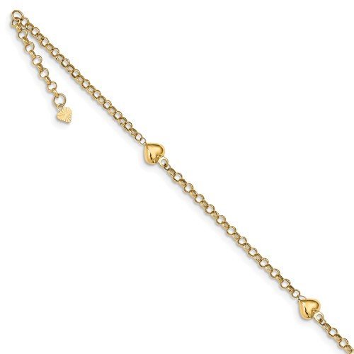 14K Yellow Gold Puff Heart Cable Chain Anklet - Elegant & Dainty Jewelry for Women, Perfect for Everyday Wear, Gifts & Special Occasions