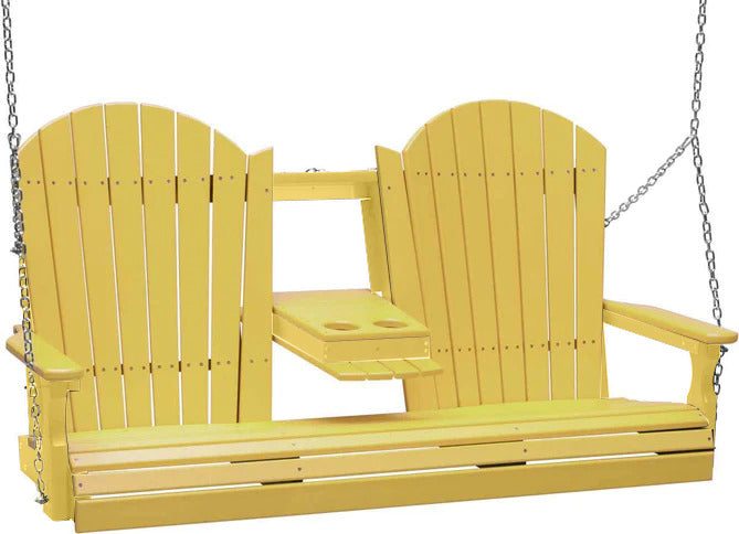 LuxCraft 5ft Yellow Adirondack Porch Swing - Recycled Plastic Outdoor Furniture for Patio, Garden, Backyard Relaxation & Decoration