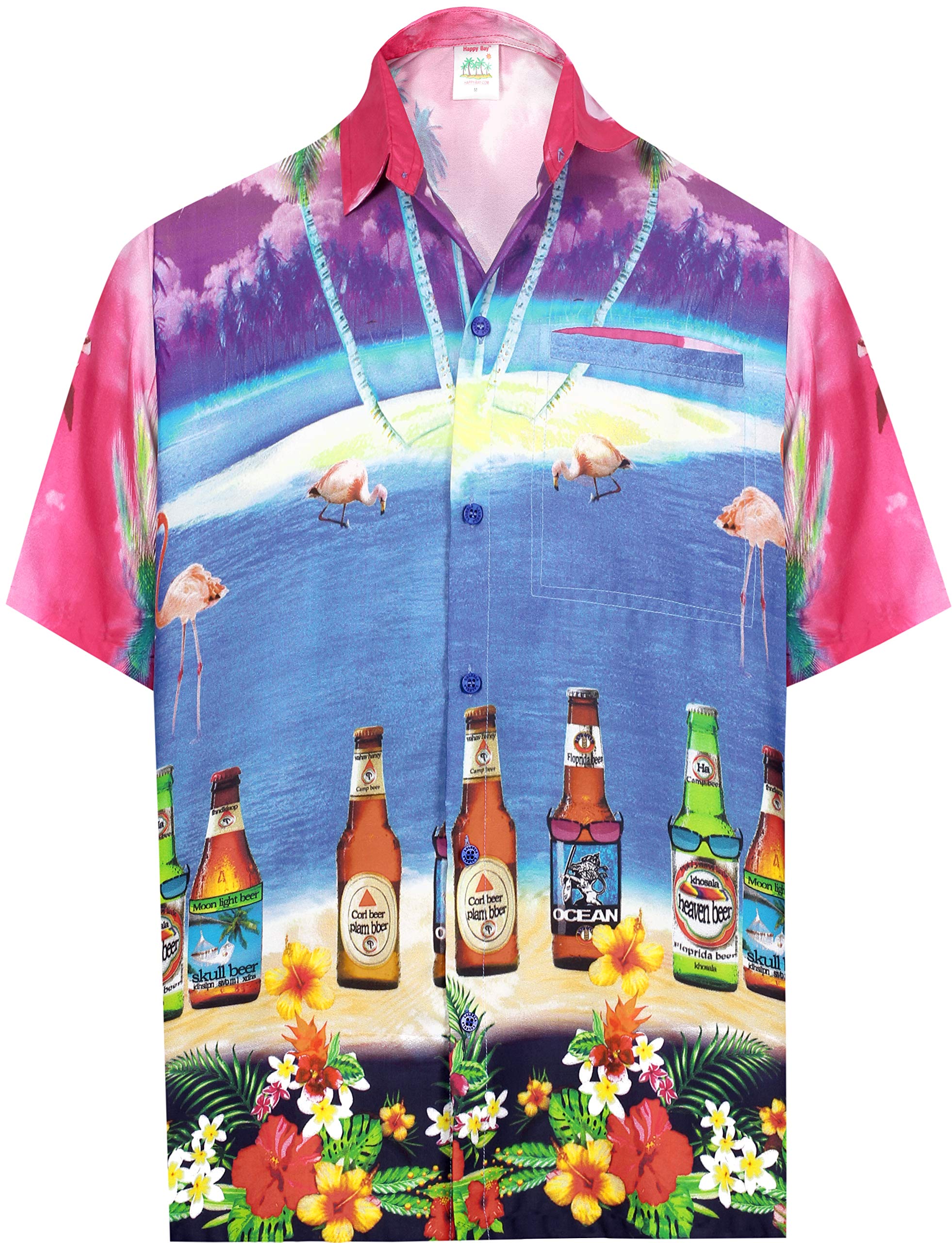 Happy Bay Men's Hawaiian Shirt - Tropical Floral Print Short Sleeve Button Up Shirt for Beach Vacation, Summer Party & Casual Wear