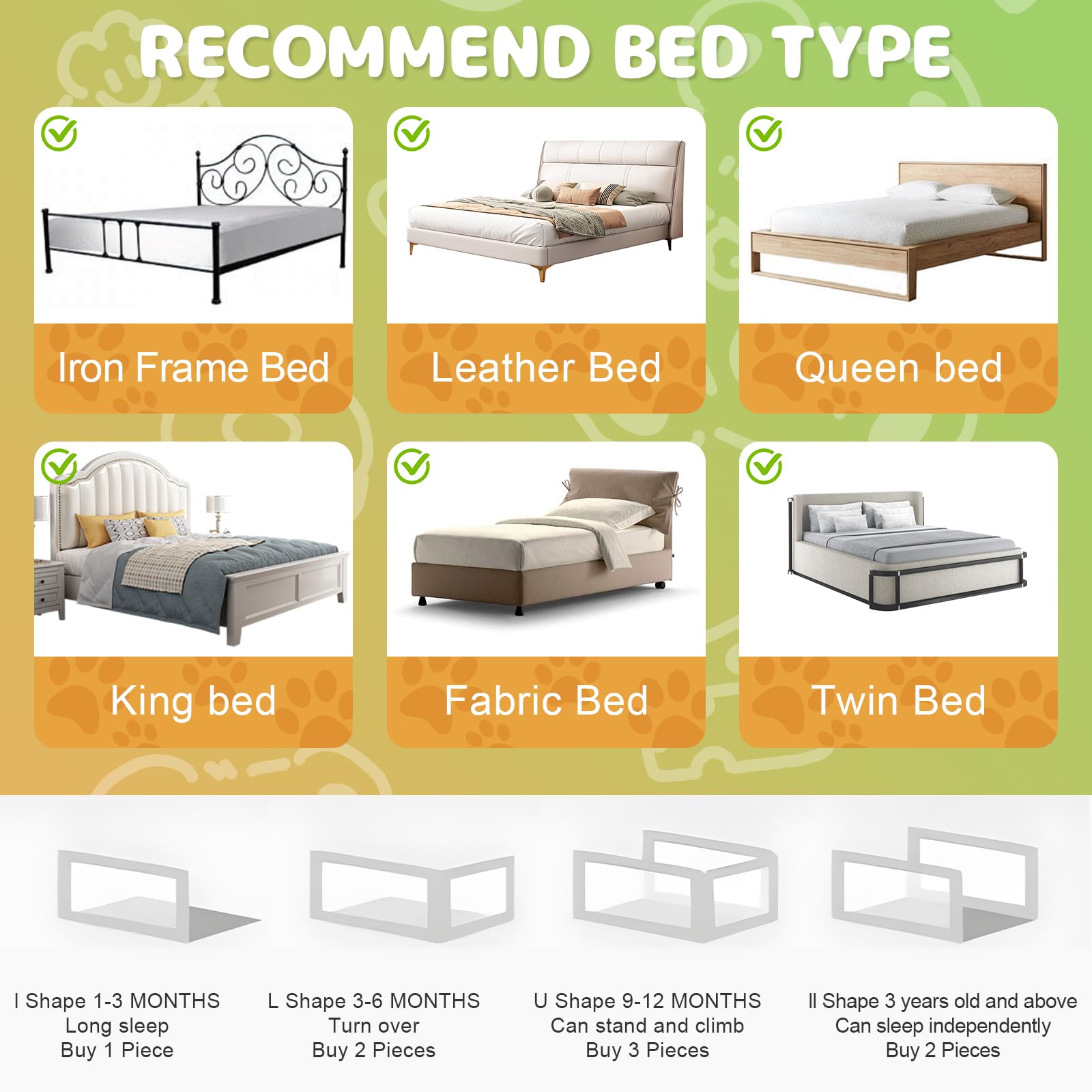 **Omzer Foldable Adjustable Baby Bed Safety Rail with Child Lock - 3 Pack (78.7x78.7x74