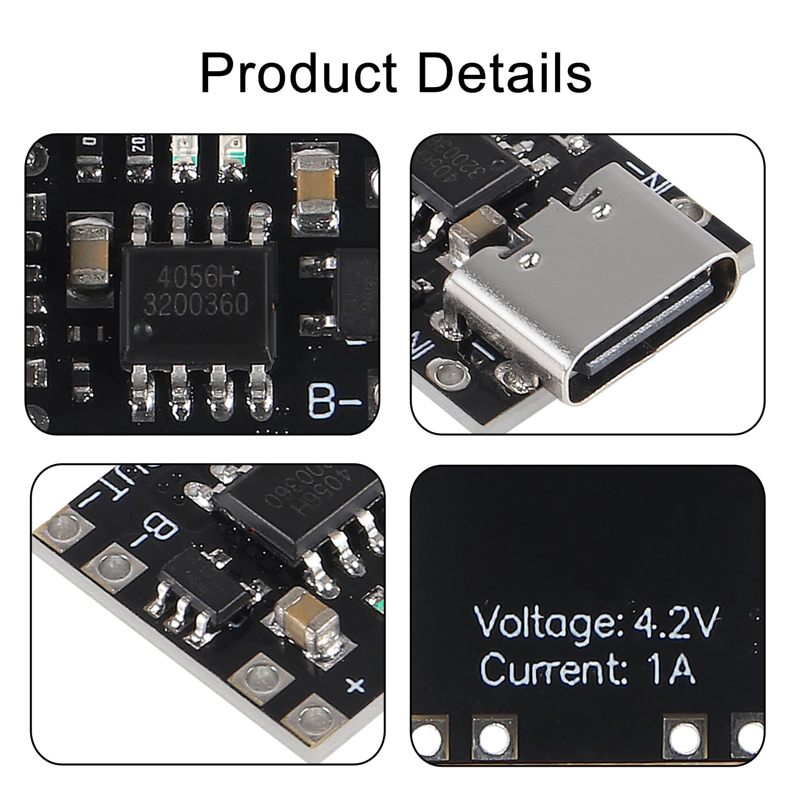 TP4057 1A 3.7V Lithium Battery Charging Board with Overcharge Protection - Type-C USB C Li-ion Battery Charger Module (6 Pack) - Perfect for DIY Electronics, Solar Projects, and Portable Device Charging