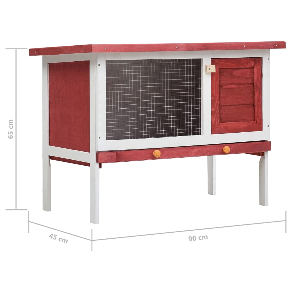Premium Rabbit Hutch for Small Animals - Guinea Pig Cage, Bunny House with Run | Indoor & Outdoor Wooden Pet Enclosure (1 Layer, Red) - Perfect for Backyard, Patio, or Home Use
