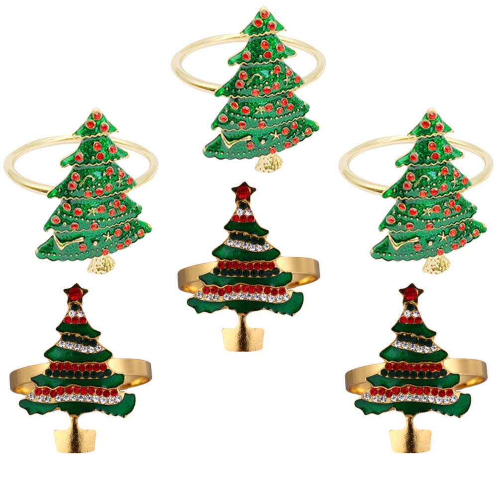 HEMOTON 6-Piece Rhinestone Christmas Tree Napkin Rings Set - Elegant Holiday Table Decor for Thanksgiving, Xmas Dinner & Festive Gatherings
