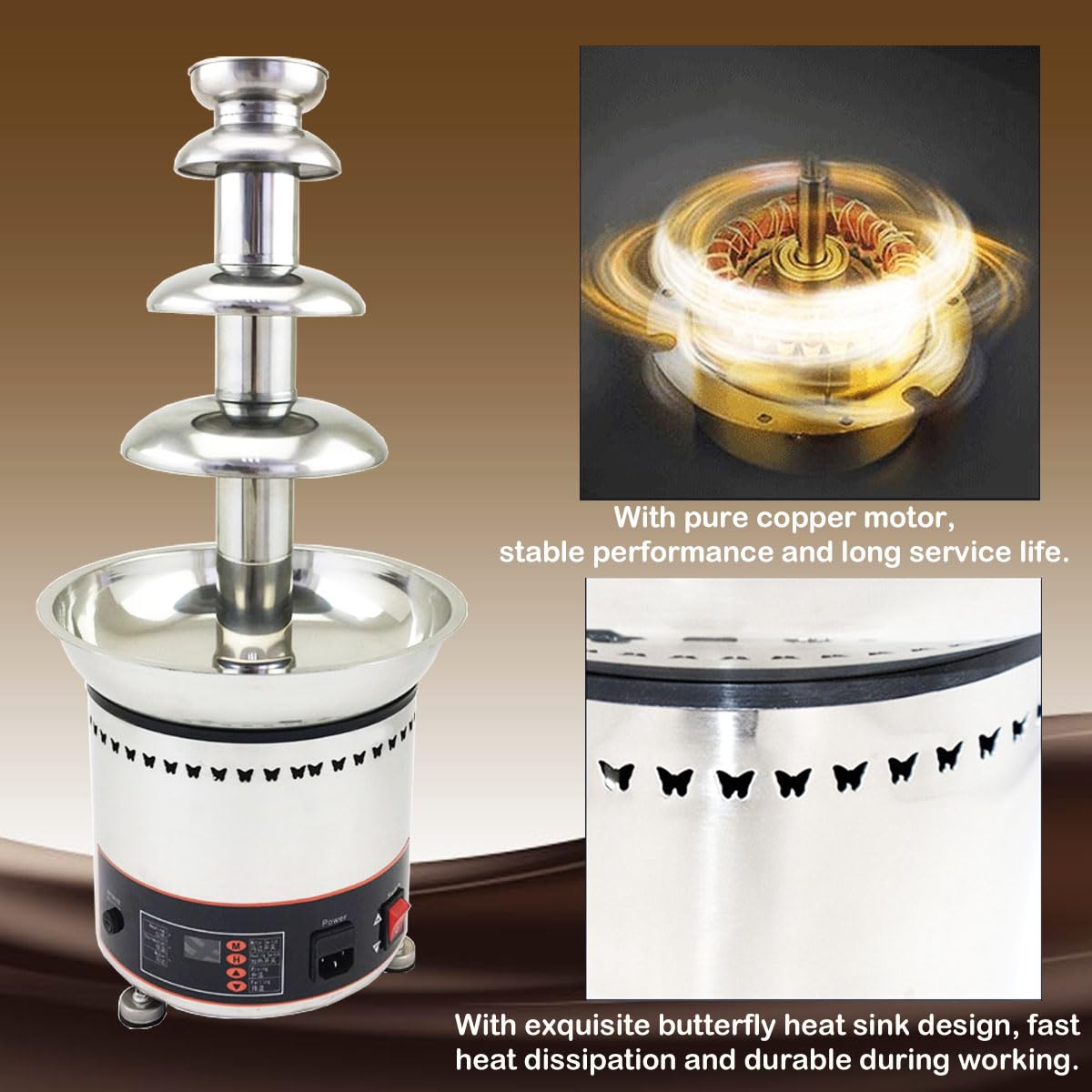 INTBUYING 110V 4-Tier Stainless Steel Commercial Chocolate Fountain Machine - 6.6Lbs Capacity for Chocolate, Candy, Butter & Cheese - Perfect for Parties, Weddings, Birthdays & Corporate Events