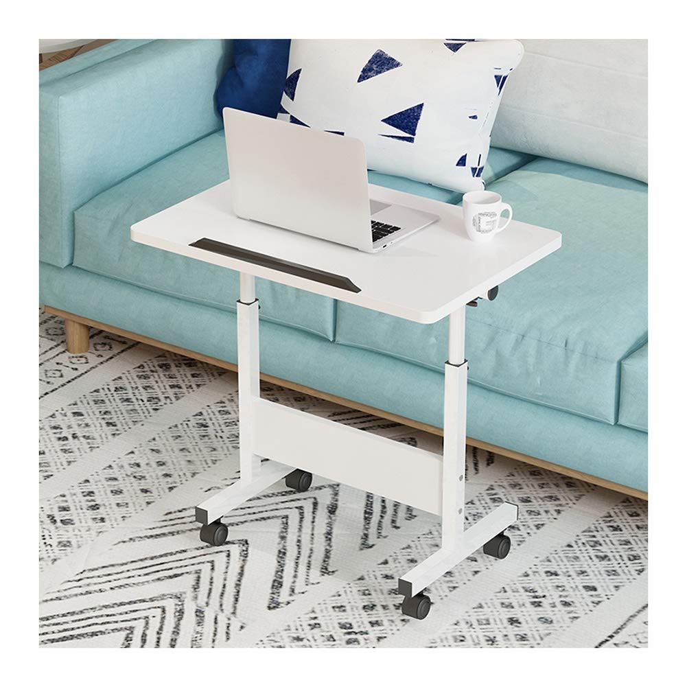 Adjustable Height Overbed Table with Wheels - Portable Laptop Desk for Bed, Sofa & Office - Lockable Casters & White Finish - Ideal for Breakfast in Bed, Working from Home & Hospital Use