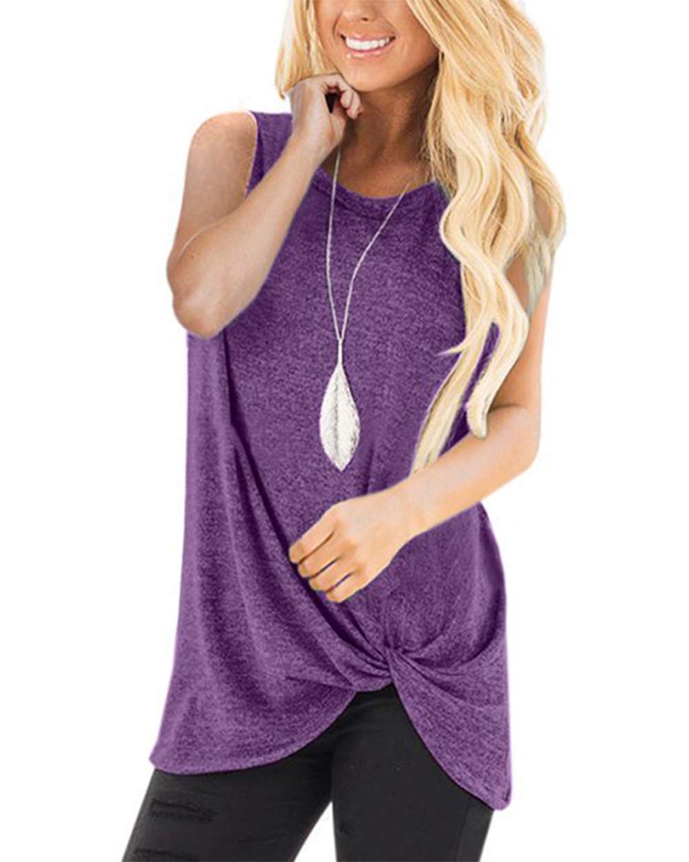 Women's Summer Tank Tops - Twist Knot Casual Sleeveless Blouses, Loose Fit Flowy Tunic Tops for Beach, Vacation & Everyday Wear