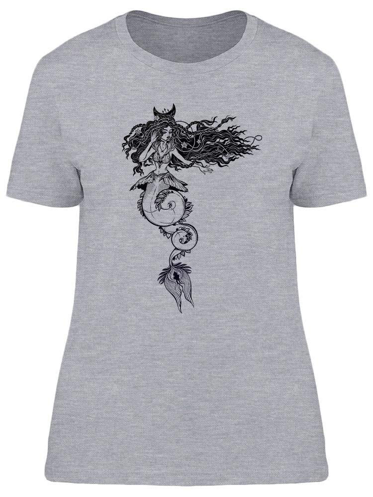 Women's Mermaid with Curvy Fish Tail Graphic T-Shirt | Trendy Sea Creature Tee for Beach Vacation & Summer Outfits