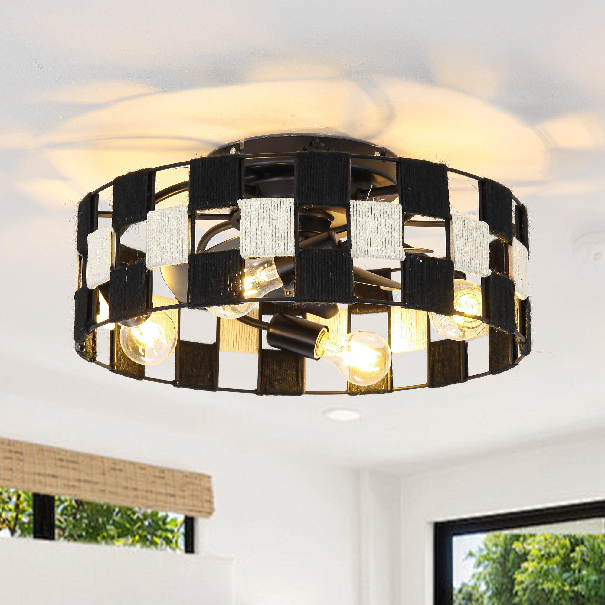 18 Inch Black Industrial Flush Mount Ceiling Fan with Light, Smart APP & Remote Control - Perfect for Living Room, Bedroom, Office & Commercial Spaces