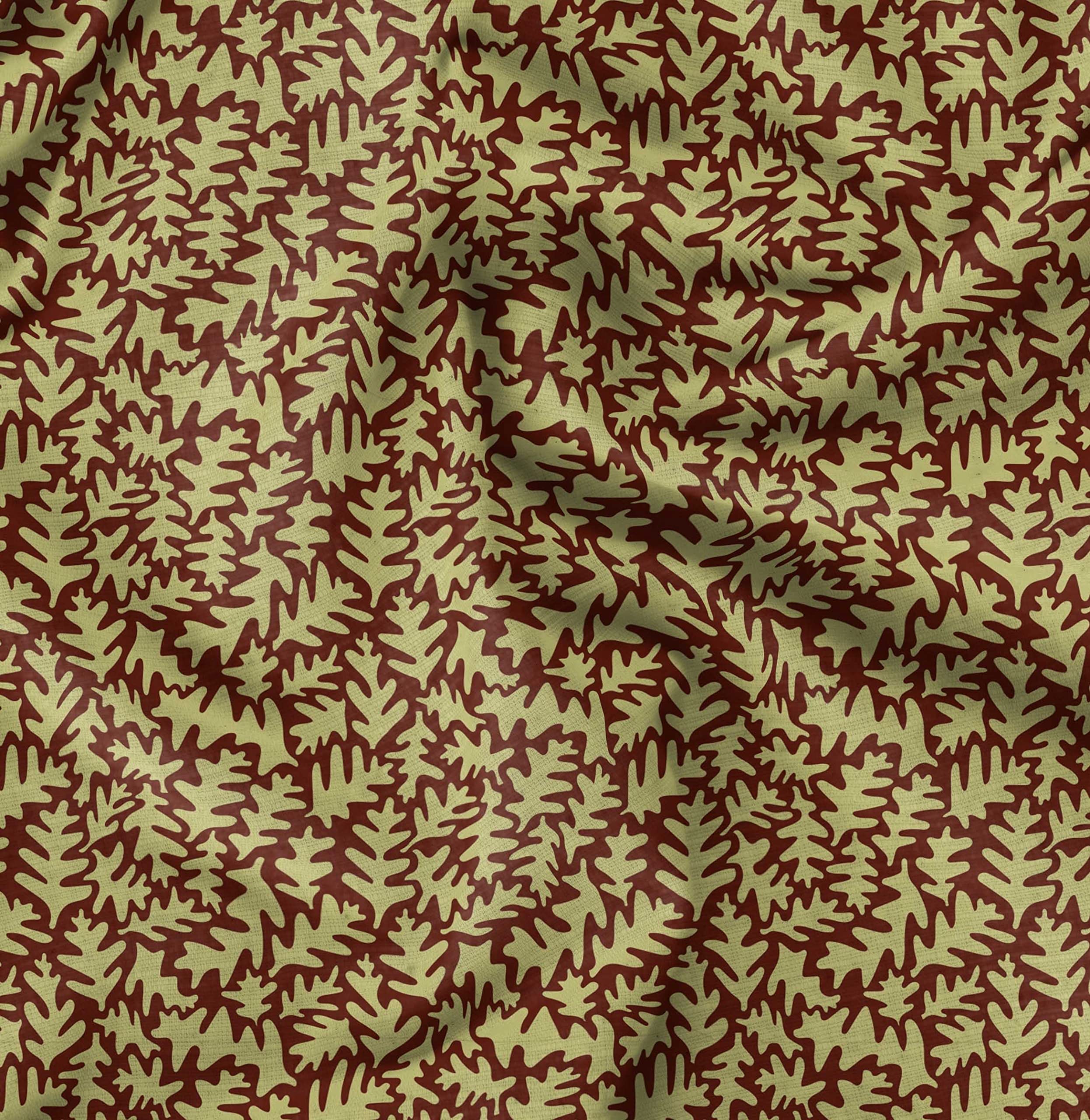 Soimoi Moss Georgette Red Fabric by The Yard - 42 Inch Wide Leaves Print Fabric for Dresses, Scarves & Home Decor | Nature-Inspired Elegant Printed Fabric for DIY Fashion & Interior Design Projects
