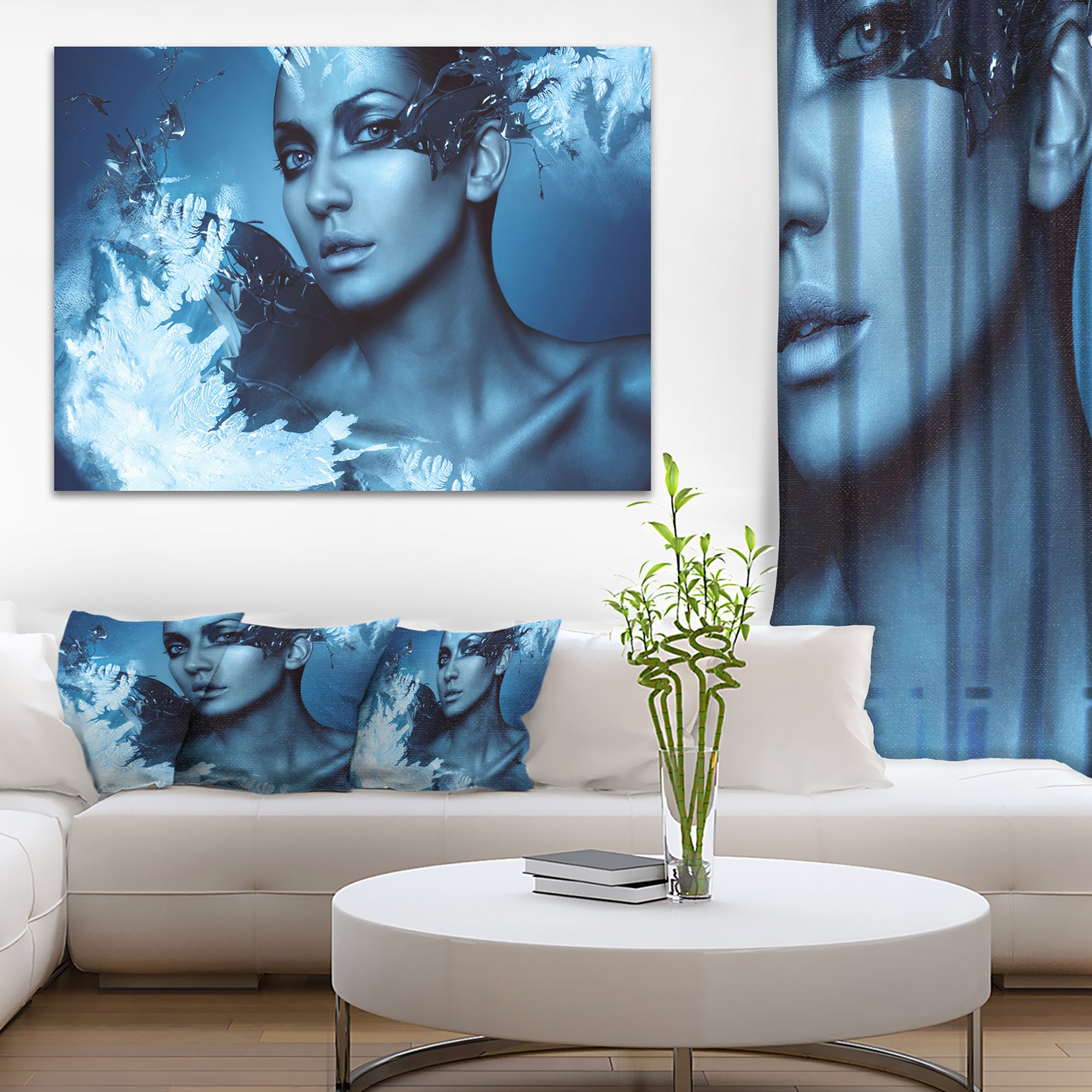Snow Splash Portrait Canvas Art Print - Elegant Winter Woman Wall Decor for Living Room, Bedroom & Office