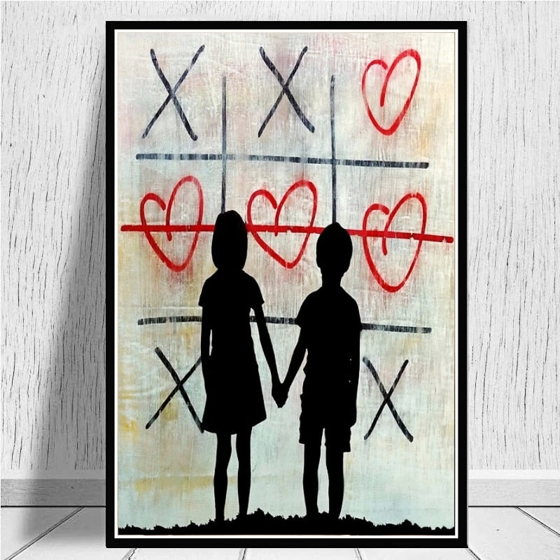 Banksy Artwork - Brother and Sister Canvas Wall Art Print - Modern Street Art Decor for Living Room, Bedroom & Office