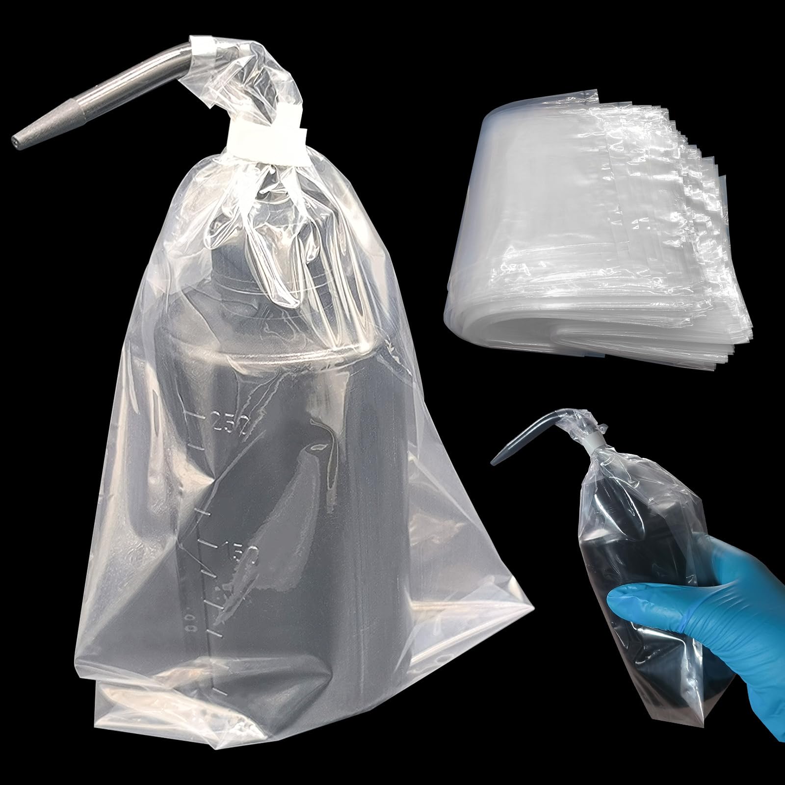 300pcs Thickened Disposable Tattoo Wash Bottle Bags - Clear Squeeze Bottle Bags for Tattoo Ink, Tattoo Supplies & Starter Kits | Perfect for Tattoo Artists, Salons & Home Tattoo Practice