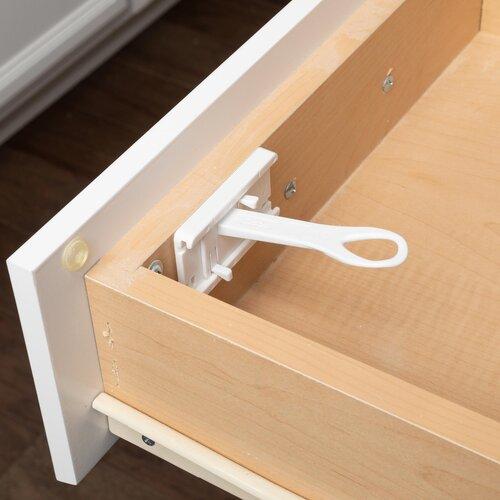 Qdos SureCatch Top Drawer Adhesive Latches - 4 Pack Cabinet Latches for Baby Proofing, Child Safety & Furniture Security - Perfect for Kitchen Cabinets, Dressers & Nursery Furniture