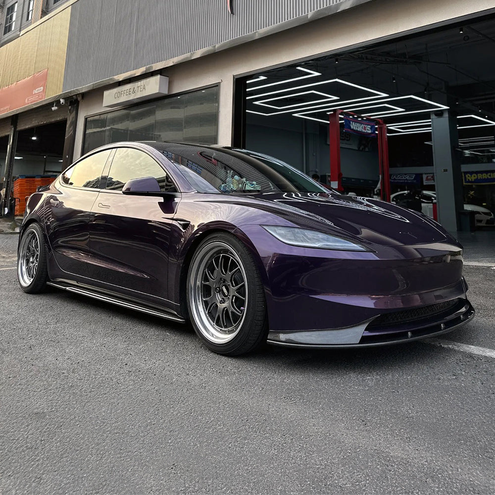 Premium Real Carbon Fiber Front Lip Spoiler for 2024+ Tesla Model 3 (Standard/Long Range) - OEM Fit, Aerodynamic Enhancement | Sporty Styling & Performance Upgrade for Daily Driving & Track Use