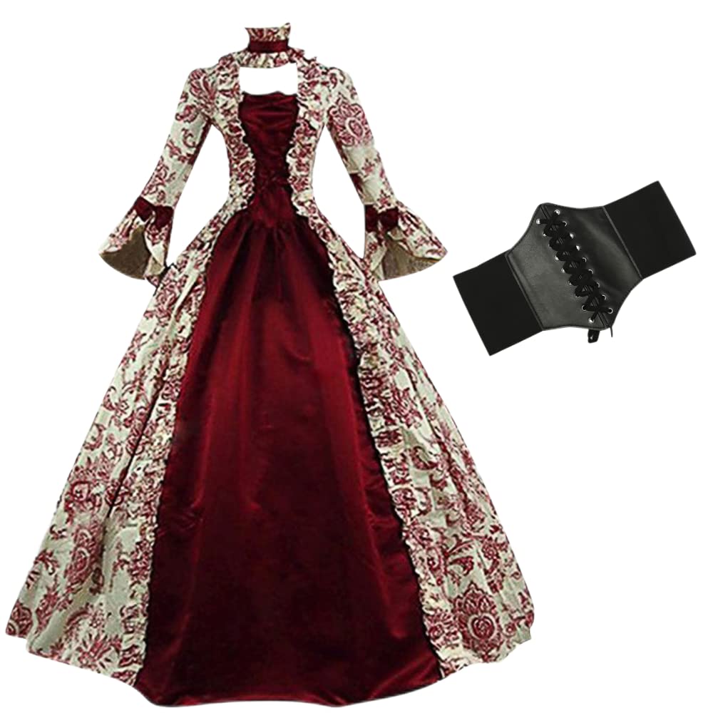 Uppada 18th Century Victorian Ball Gown Dress for Women with Corset Belt - Rococo Queen Masquerade Costume, Gothic Halloween Party Dress for Cosplay, Historical Reenactment & Themed Events