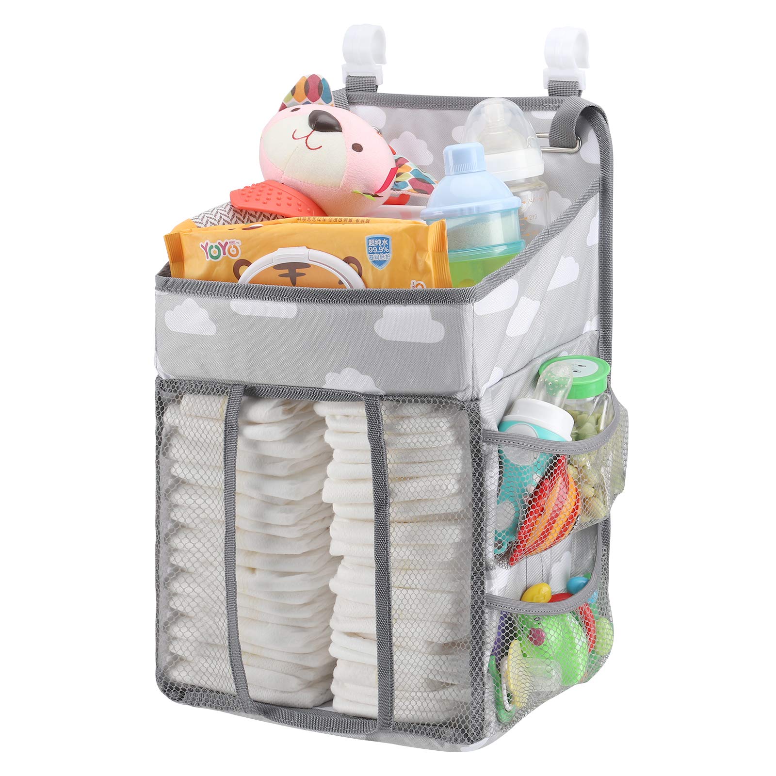 Accmor Hanging Baby Diaper Caddy Organizer - Diaper Stacker & Nursery Storage Bag for Changing Table, Crib, Playard or Wall - Perfect for Baby Essentials Organization (Grey Cloud) - Ideal for Nursery, Bedroom & On-the-Go Parenting