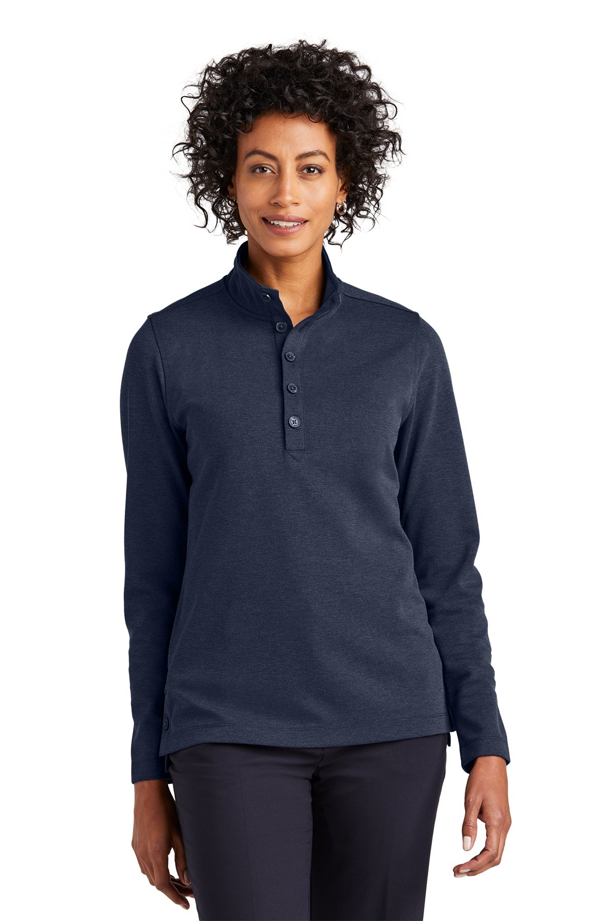 Brooks Brothers Women's Navy Heather Stretch Blazer - Mid Layer Half Button Jacket for Office, Business & Casual Wear