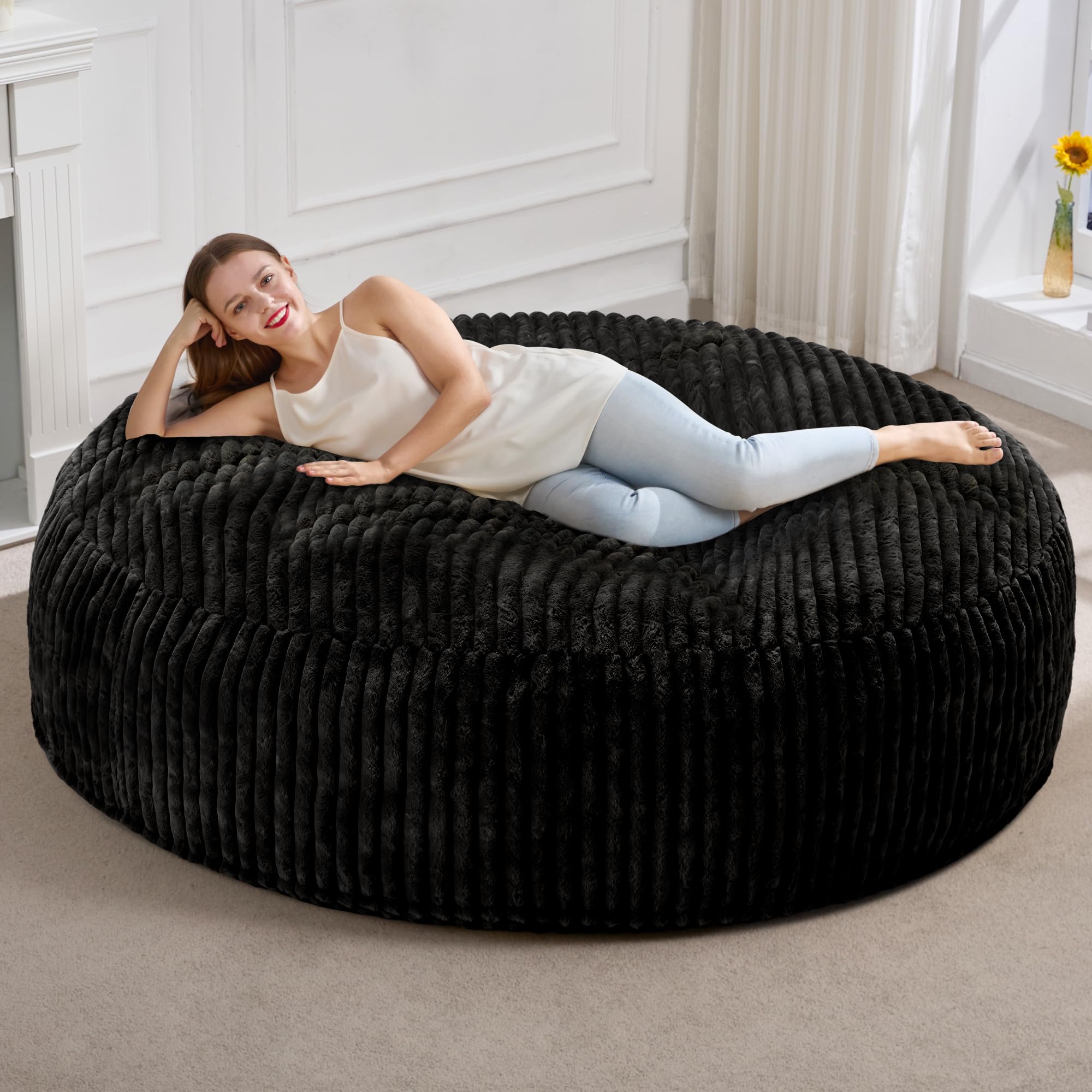 Premium 6ft Large Bean Bag Chair for Adults - Soft Plush Stripe Cover, Oversized 70
