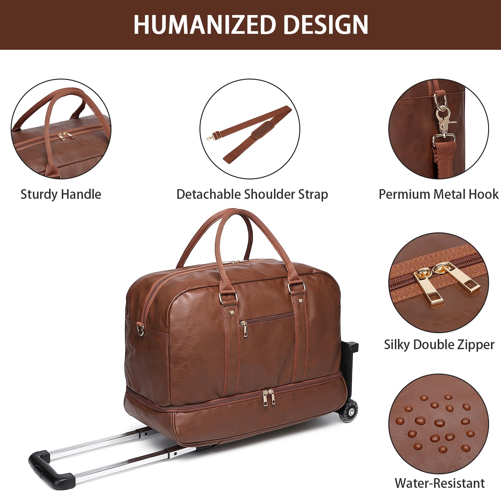 Seyfocnia Rolling Duffle Bag with Wheels - Waterproof Travel Duffel Bag for Women & Men, Carry On Luggage with Wheels, Wheeled Overnight Weekender Bag for Gym, Business Trips, Camping & Air Travel