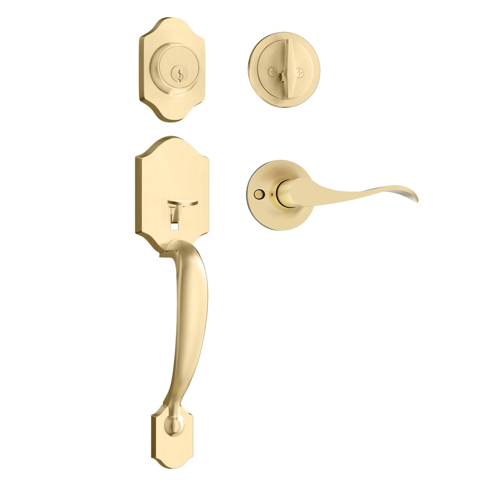Premium Gold Front Door Handle & Deadbolt Lock Set - Single Cylinder Entry Door Lockset with Reversible Lever - Secure Exterior Door Hardware for Homes, Apartments & Offices